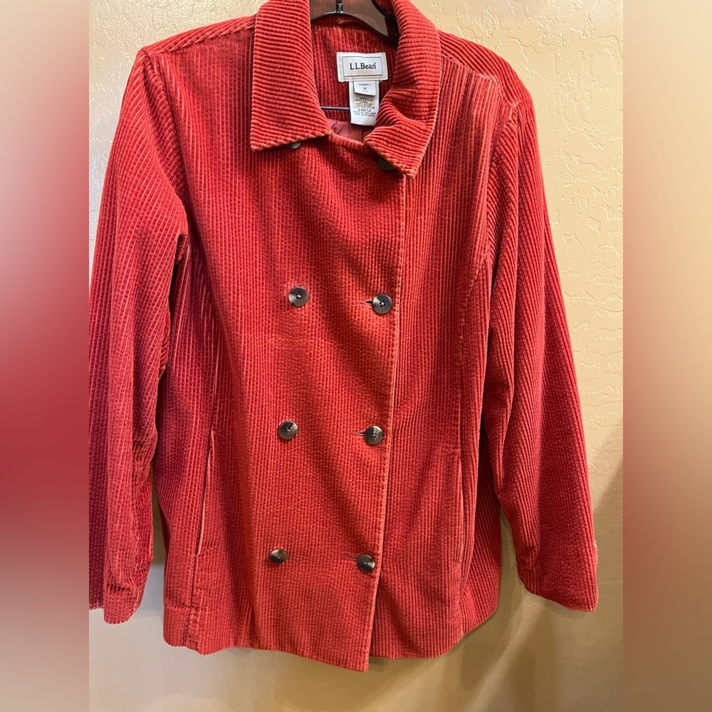 L.L. Bean Women's Bold Red Corduroy Pea Coat